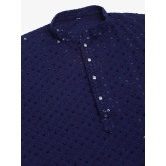 Men Navy Blue Chikankari Embroidered and Sequence Kurta with Churidar-S / Navy-Blue