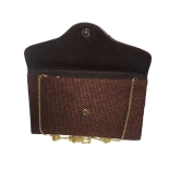 Apnav Brown Jute Clutch With Sling Chain