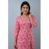 Doriya Rayon Printed 3/4th Sleeves Straight Pink Kurti Single - None