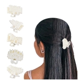 LYKAA Stylish Fancy White Pearl Hair Claw Fashionable Clip Clutcher Hair For Women & Girls 5Pcs - White