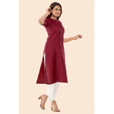 Glomee - Maroon Cotton Womens Front Slit Kurti ( Pack of 1 ) - None