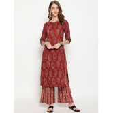 Antaran Cotton Printed Kurti With Palazzo Womens Stitched Salwar Suit - Red ( Pack of 1 ) - None