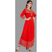 Smien Rayon Printed Anarkali Womens Kurti - Red ( Pack of 1 ) - None