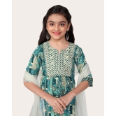 Printed Emroidered Kurta Bottom Dupatta Set for Girls-Sky Blue / 9 - 10 Years