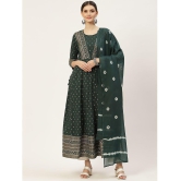 Kbz - Green Cotton Women's Flared Kurti with Dupatta ( Pack of 1 ) - None