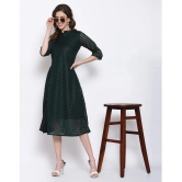 Selvia Net Green A- line Dress - - None