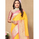 OFLINE SELCTION Silk Blend Self Design Saree With Blouse Piece - Yellow ( Pack of 1 ) - Yellow