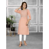 Rangita Women Rayon Peach Embroidered Knee Length Straight Kurti - None