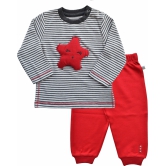 White/Grey Full Sleeve T-Shirt+Red Pant Set (100% Cotton Interlock Biowash)