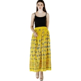 Maize Long Skirt with Printed Peacock Feathers