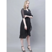 MINI & MING Puff Sleeve Georgette Fit & Flare Midi Dress