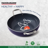 Fackelmann Ceramic Nonstick Kadhai With Glass Lid 26cm | German Technology | Non-Toxic| PFOA, BPA & Nickel-Free | Induction Base - All Stoves | Even Heating |