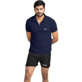 Men Solid Polo Neck Polyester Navy Blue T-Shirt