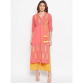 Women Peach-Coloured & begonia Ethnic Motifs Embroidered Thread Work Kurta