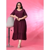 PrettyPlus by Desinoor.com Polyester Self Design Midi Womens A-line Dress - Wine ( Pack of 1 ) - None