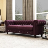 Graceful 3 Seater Velvet Rolled Arm Chesterfield Sofa-Gray