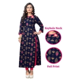 Vbuyz - Navy Rayon Womens Front Slit Kurti ( Pack of 1 ) - None