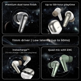 Noise Buds X Prime in-Ear Truly Wireless Earbuds with 120H of Playtime, Quad Mic with ENC, Instacharge (10 min = 200 min),Premium Dual Tone Finish, 11mm Driver, BT v5.3 Silver Grey