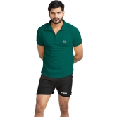 Men Solid Polo Neck Polyester Dark Green T-Shirt