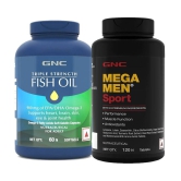 GNC Triple Strength Fish Oil- 60 Softgels & GNC Mega Men Sport Multivitamin for Active Adults- 120 Tablets (Combo)