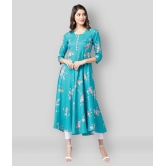 Tissu - Turquoise Rayon Womens Asymmetrical Kurti ( Pack of 1 ) - 3XL