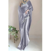 Apnisha Satin Solid Saree With Blouse Piece - Grey ( Pack of 1 ) - Grey