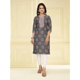 Rangita Women Cotton Dark Grey Printed Knee Length Straight Kurti - None