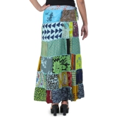 Blue-Elixir Printed Long Boho Wrap-On Long Skirt from Gujarat with Patch Work