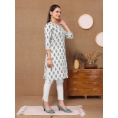 Rangita Women Cotton Off White Printed Knee Length Straight Kurti - None