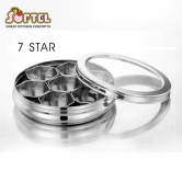 Softel Stainless Steel 7 Star Masala Dabba with See-Through Glass Lid | Silver