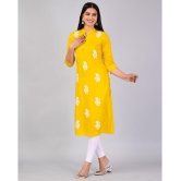 MAUKA Rayon Embroidered Straight Women's Kurti - Yellow ( Pack of 1 ) - None