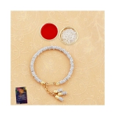 Paola  Elegant  Bhaiya Rakhi  BHAI Designe With  Silver Bracelet Kada  BhabhiRakhi Combo  With Roli Chawal And  Greeting Card  1 Kankawati Pooja Thali - None