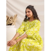 Janasya Cotton Printed Midi Womens A-line Dress - Lime Green ( Pack of 1 ) - None