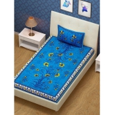 URBAN MAGIC - Blue Cotton Single Bedsheet with 1 Pillow Cover - Blue