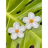 Daisy White Beaded Earrings