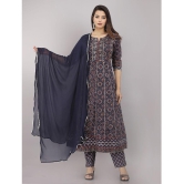 HIGHLIGHT FASHION EXPORT - Navy Anarkali Cotton Blend Womens Stitched Salwar Suit ( Pack of 1 ) - None