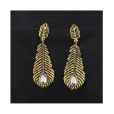 SILVER SHINE  Stunning Golden Peacock Feather White Diamond Earrings - Golden