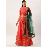 Om Shantam Sarees Red,Green Silk Blends Chaniya Choli Semi Stitched Lehenga Single - Free Size