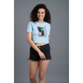 Think Of The Devil & Devil Is Here Printed Blue Crop Top for Women L