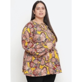 Oxolloxo Mustard Yellow Ethnic Print Tie-Up Neck Crepe Empire Plus Size Top