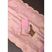 Unique Scalloped Borders Pure Brocade Banarasi Katan Silk Saree in Light PInk | SILK MARK CERTIFIED