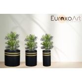 Euroxo Black/Grey Gold Strip Fiber Planter Set | FRP Planter for indoor & outdoor (Set of 3)