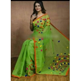 Multicoloured Cotton Silk Saree with Blouse piece (Special Surprise Discount for Lucky customer)-Green