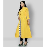 Rangrasiya - Yellow Cotton Blend Women''s Front Slit Kurti ( Pack of 1 ) - XXL