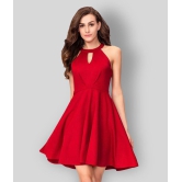 Addyvero - Red Cotton Lycra Womens Skater Dress ( Pack of 1 ) - L