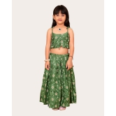 Kid Girls Readymade Bandhani Print Designer Blouse With Lehenga Set-Green / 4 Years-5 Years