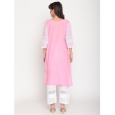 Queenley - Pink Cotton Women's Straight Kurti ( Pack of 1 ) - L