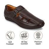 UrbanMark Men Comfortable Faux Leather Slip-On Floaters Sandals- Brown - None