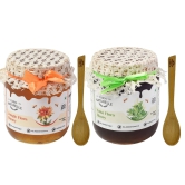 Farm Naturelle-Raw Natural Ayurvedic Unprocessed Tulsi Forest Flower Honey with Huge Medicinal Value and Wild Forest (Jungle) Honey Combo,(700Gms+75gm Extra+Wooden Spoons.) x 2 Sets.