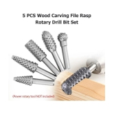 5 PCS Rotary Burr Rasp Wood Carving File Woodworking Drill Bit 1/4-inch Round Shank Chisel Embossed Deburring Polishing Grinding Head for Carpenter